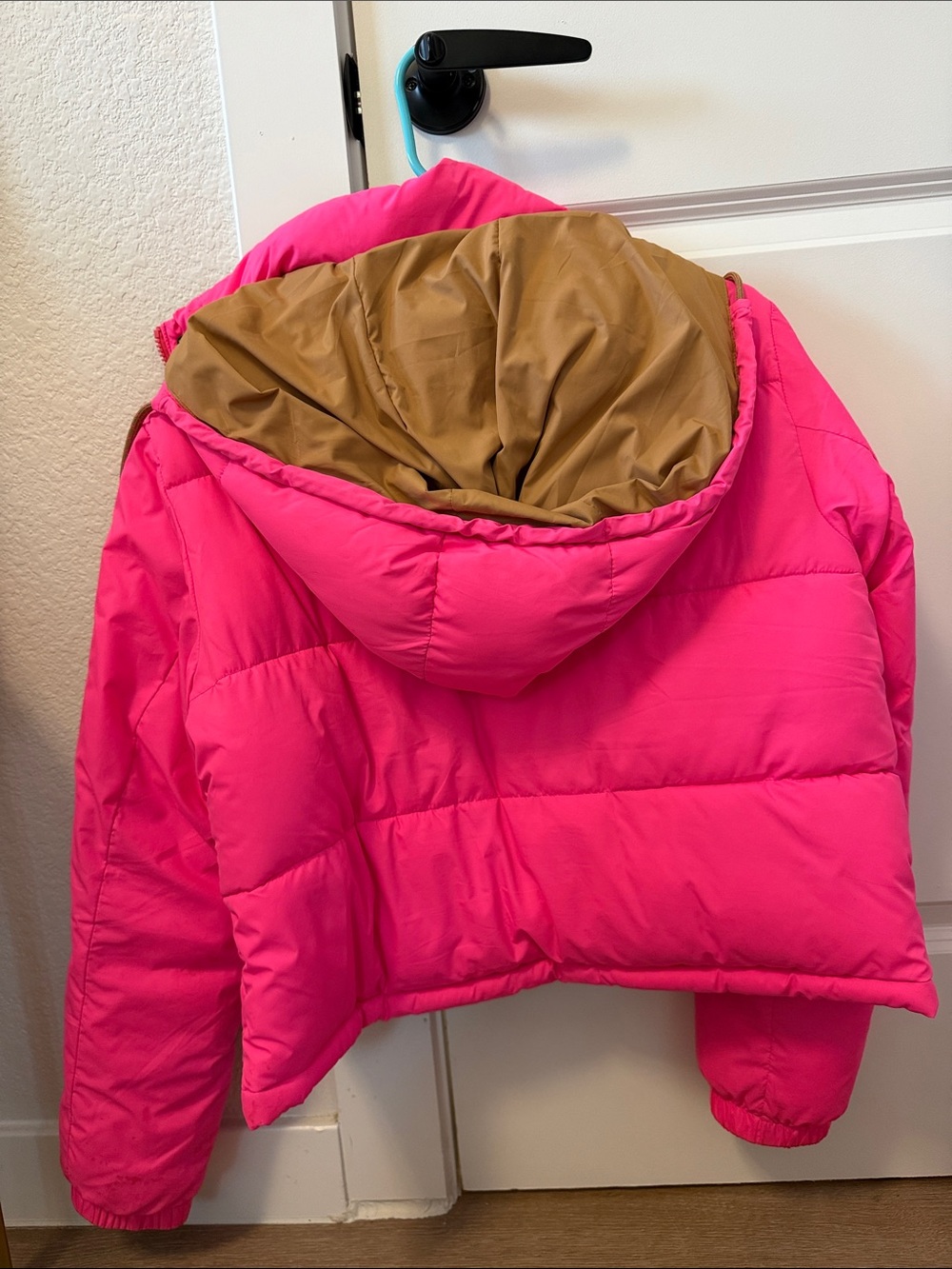 Pilcro Hot Pink Puffer Jacket with Tan Interior - Picture 3 of 3